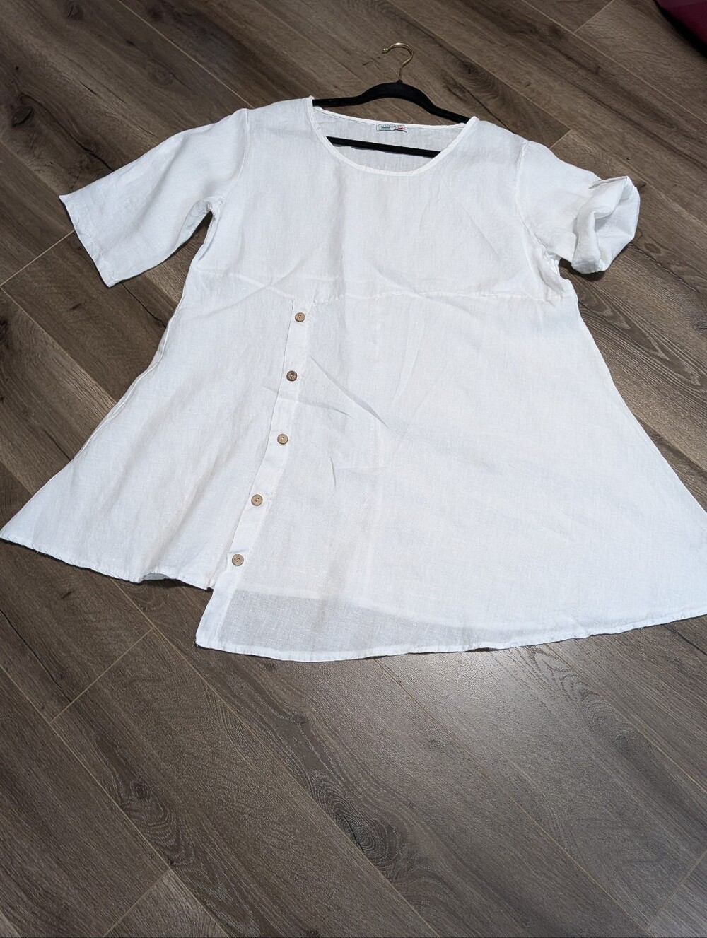 Made In Italy White Button-Accent Linen Blend Women's Tunnic Or Dress. XL